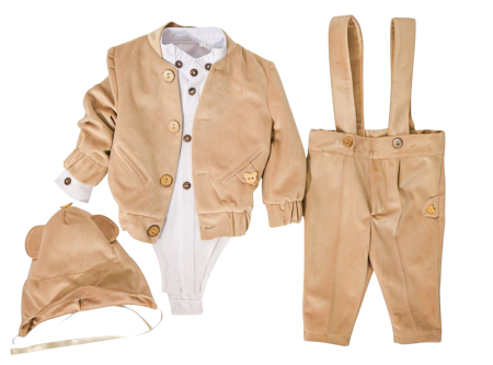 Compleuri elegante baieti 0-18 luni - Compleu Aris din catifea cu gecuta tip aviator