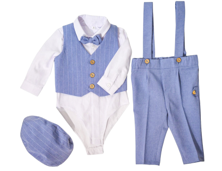 Compleuri elegante baieti 0-18 luni - Compleu elegant Damian bleo cu dungi albe