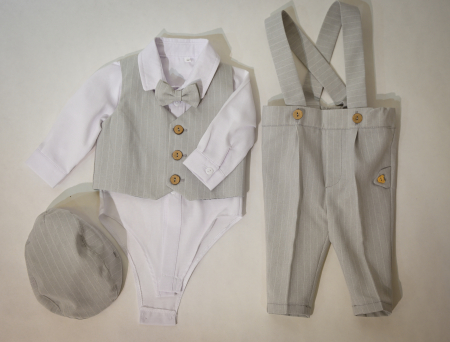 Compleuri elegante baieti 0-18 luni - Compleu elegant Damian gri cu dungi albe