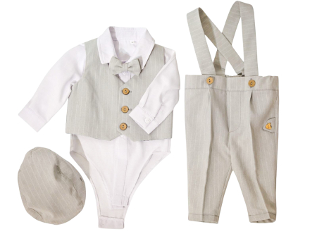 Compleuri elegante baieti 0-18 luni - Compleu elegant Damian gri cu dungi albe