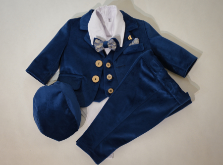 Botez - Costum botez albastru din catifea Razvan