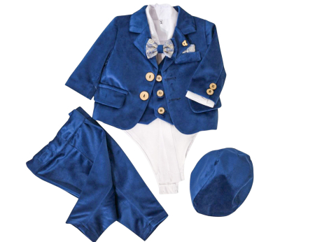 Botez - Costum botez albastru din catifea Razvan