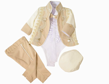 Costume botez - Costum Elegant Botez Băieți „Royal Beige” – 5 Piese