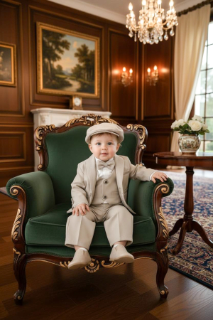 Costume botez - Costum Elegant de Botez Damian Bej pentru Băieți 0-18 Luni