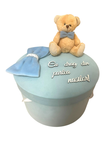 Cutii trusou - Cutie elegantă pentru trusoul de botez băiețel albastră cu ursuleț