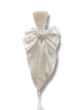 Lumanari Botez Fete - Lumânare botez tip clepsidră elegantă cu fundă și perle, accesoriu handmade premium