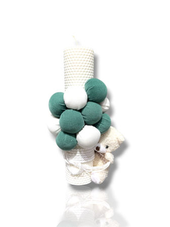 Lumanare Botez - Lumanare de Botez tip fagure alba cu ursulet si baloane