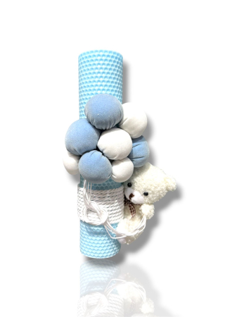 Lumanare Botez - Lumanare de Botez tip fagure bleo cu ursulet si baloane