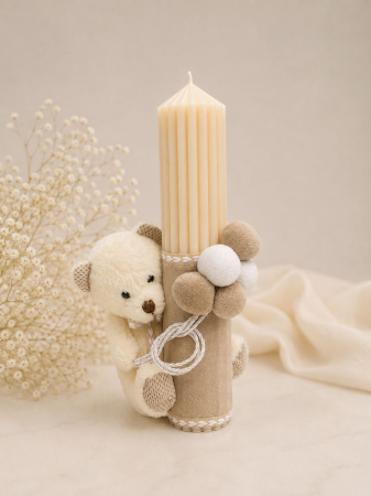 Lumanari Botez Baieti - Lumânare de Botez Ursuleț Bej - Model Elegant Handmade pentru Băieți