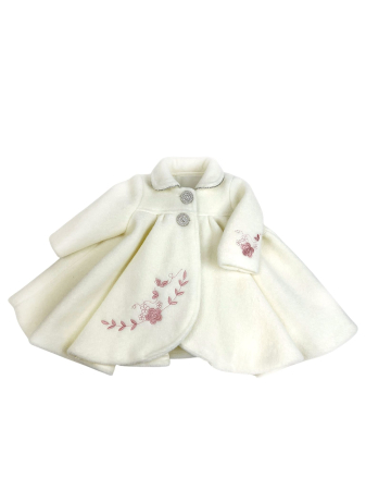 Botez - Palton ivoire brodat cu tradafir roz praf