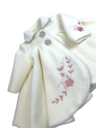 Palton ivoire brodat cu tradafir roz praf [1]