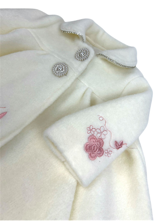 Palton ivoire brodat cu tradafir roz praf [2]