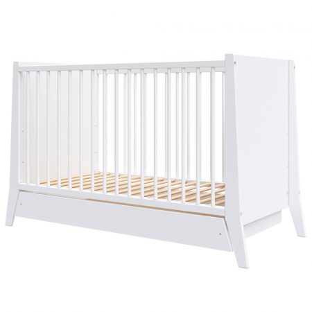 Patuturi Din Lemn - Patut copii din lemn Hubners Cosmo 120x60 cm alb cu sertar
