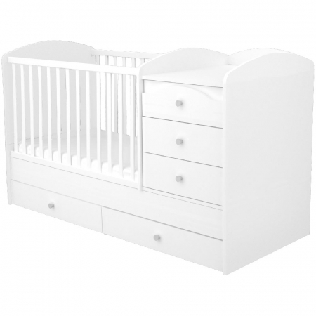 Patuturi Transformabile - Patut copii transformabil din lemn cu 5 sertare Hubners Matei Maxi Kombi 120x70 cm alb