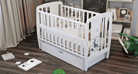 Patuturi bebe - Pătuț din lemn de fag cu sertar si leagan bebe Giraffe