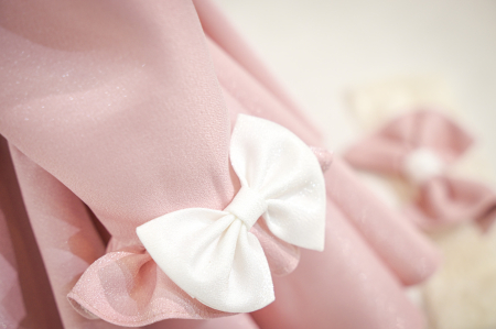 Rochie botez Rebeca roz cu fundite ivoyre [3]