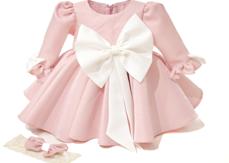 Rochii botez - Rochie botez Rebeca roz cu fundite ivoyre