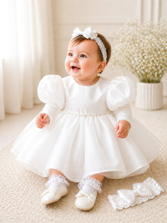 Rochii botez - Rochie din organza cu perle Olga