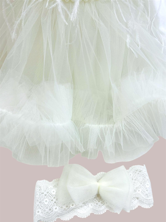 Rochie din tulle ivoire cu pene si perle Karina [2]