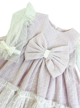 Rochie fetite eleganta roz cu maneca transparenta 0-18 luni [1]