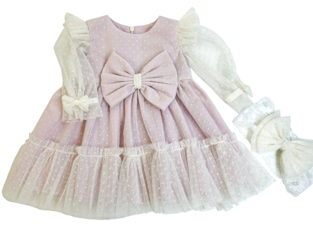 Rochite casual & elegante 0-18 luni - Rochie fetite eleganta roz cu maneca transparenta 0-18 luni