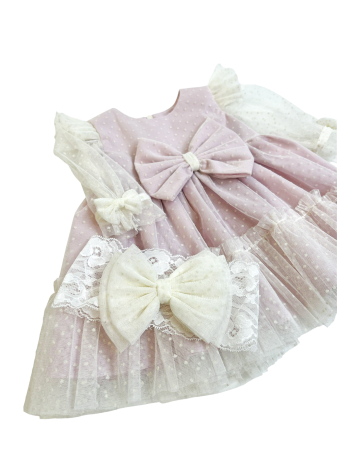 Rochie fetite eleganta roz cu maneca transparenta 0-18 luni [3]