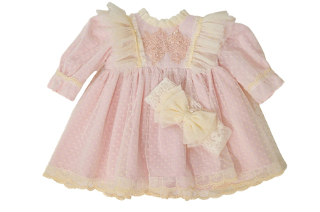 Rochii botez - Rochie Ilaria roz cu dantela