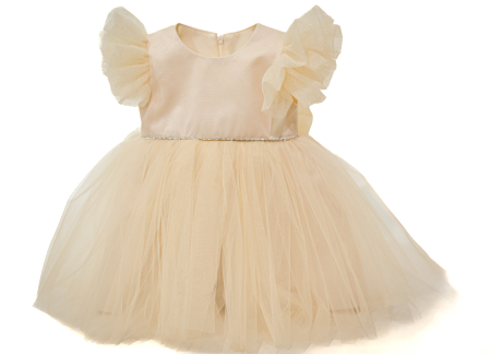 Rochii botez - Rochie Ina din tulle capuccino cu sclipici