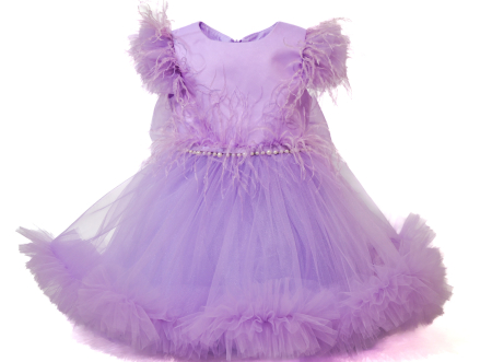 Rochii botez - Rochie Karina mov cu pene