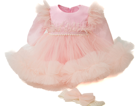 Rochii botez - Rochie Karina Roz cu maneca lunga