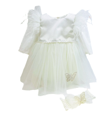 Botez - Rochie Monica ivoire cu perlute si fluturasi