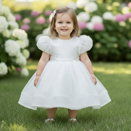 Rochii botez - Rochie Raisa cu sclipici si perlute