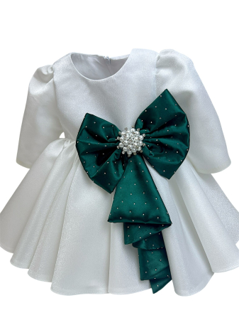 Rochii botez - Rochie Roberta cu funda verde