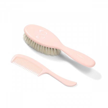 Igiena Bebelusi - Set perie par natural super moale si pieptan roz Babyono