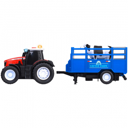 Tractor Dickie Toys Massey Ferguson Animal Trailer 26 cm cu lumini, sunete, remorca si figurina vaca [2]