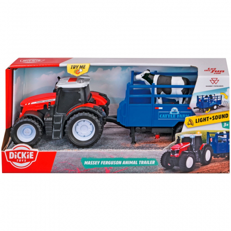 Tractor Dickie Toys Massey Ferguson Animal Trailer 26 cm cu lumini, sunete, remorca si figurina vaca [11]