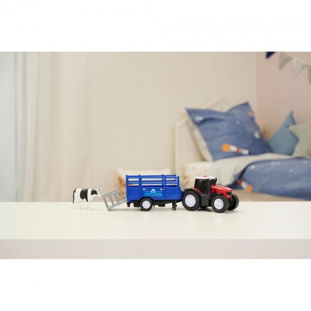 Tractor Dickie Toys Massey Ferguson Animal Trailer 26 cm cu lumini, sunete, remorca si figurina vaca [6]