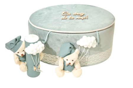 Trusouri botez - Trusou botez verde menta cu ursulet si lumanare asortata