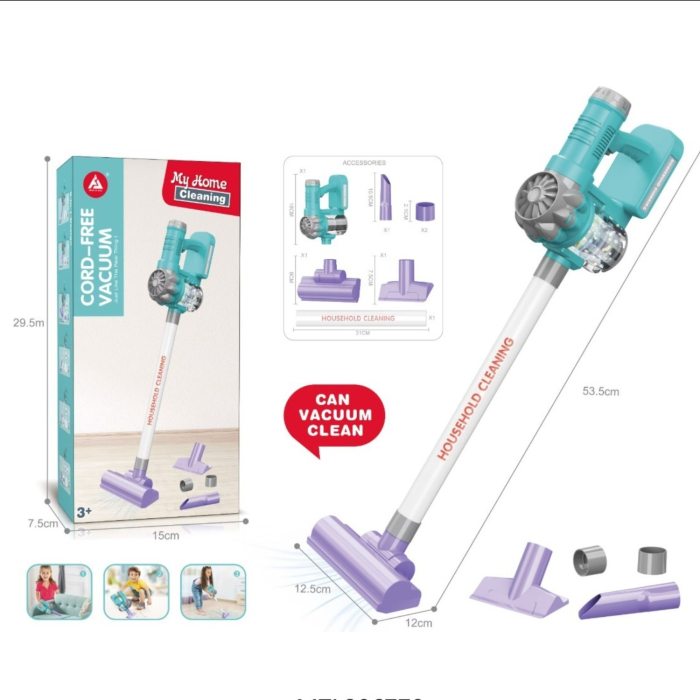 Aspirator de jucarie pentru copii, set curatenie fara fir cu accesorii interschimbabile, functie aspirare simulata, joc de rol casa, 3+ ani [3]
