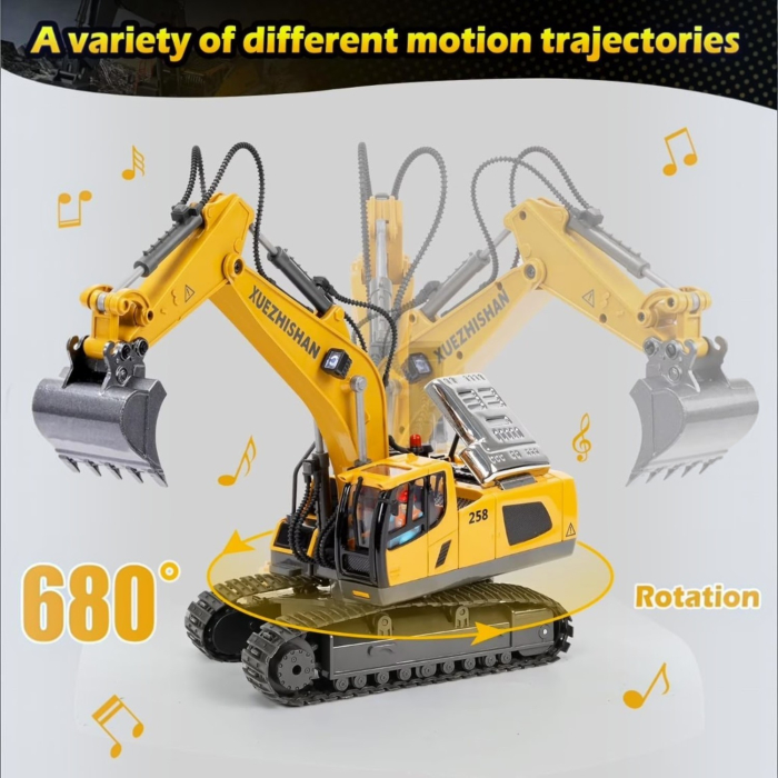 Excavator cu telecomanda, utilaj constructii RC 1:20, rotire 680°, cupa functionala, lumini si sunete [2]