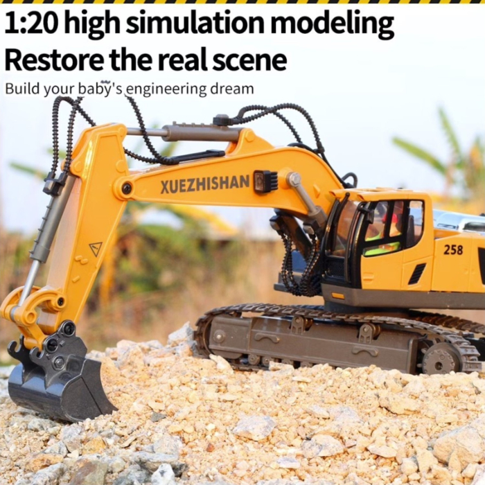 Excavator cu telecomanda, utilaj constructii RC 1:20, rotire 680°, cupa functionala, lumini si sunete [5]