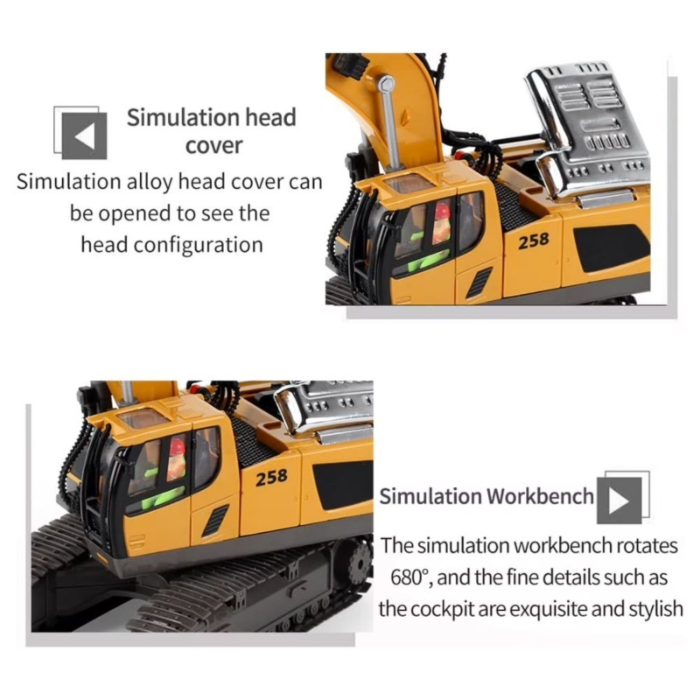 Excavator cu telecomanda, utilaj constructii RC 1:20, rotire 680°, cupa functionala, lumini si sunete [4]