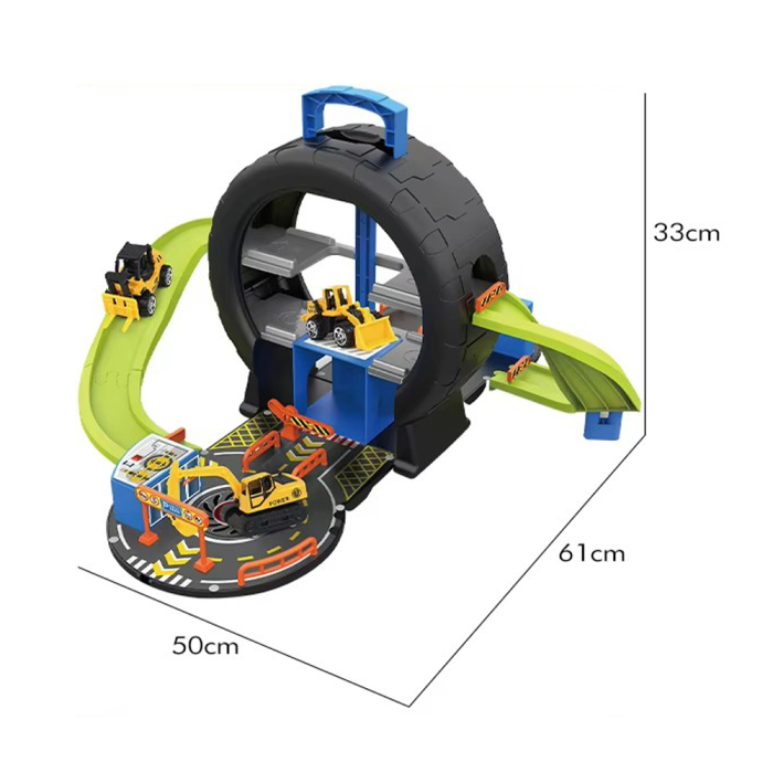 Garaj de constructii, set de joaca cu masini de santier, rampa si tunel tip roata, jucarie pentru copii, multicolor, 3+ ani [5]