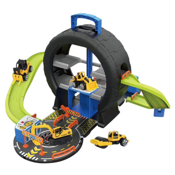 Garaj de constructii, set de joaca cu masini de santier, rampa si tunel tip roata, jucarie pentru copii, multicolor, 3+ ani [2]