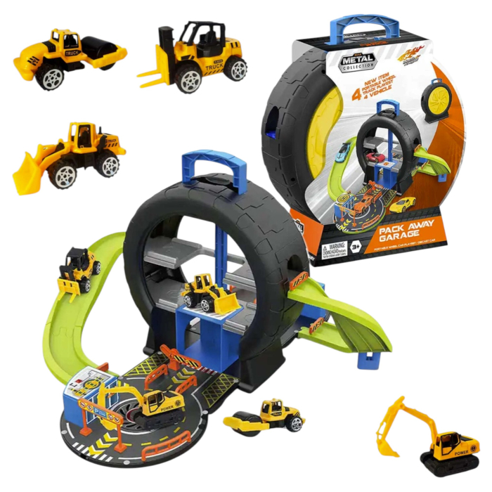 Garaj de constructii, set de joaca cu masini de santier, rampa si tunel tip roata, jucarie pentru copii, multicolor, 3+ ani [1]