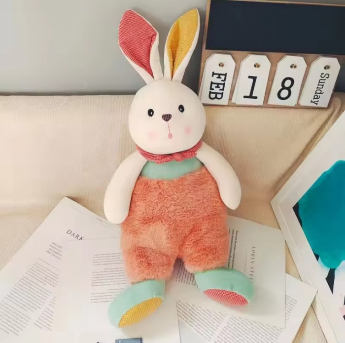 Jucarie de plus, Iepurasul Costumat, Alb/Roz, 35 cm [4]