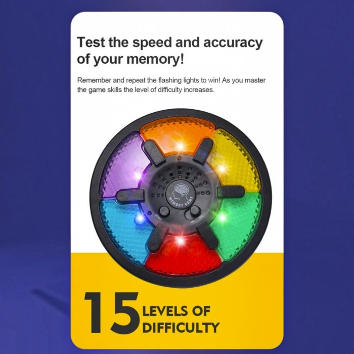 Joc de memorie electronic, consola interactiva cu lumini si sunete, 15 niveluri de dificultate, 6+ ani [8]