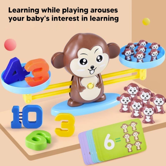 Joc educativ balanta cu maimuta, set de numarare si echilibru, invatare matematica prin joaca, multicolor, 3+ ani [7]