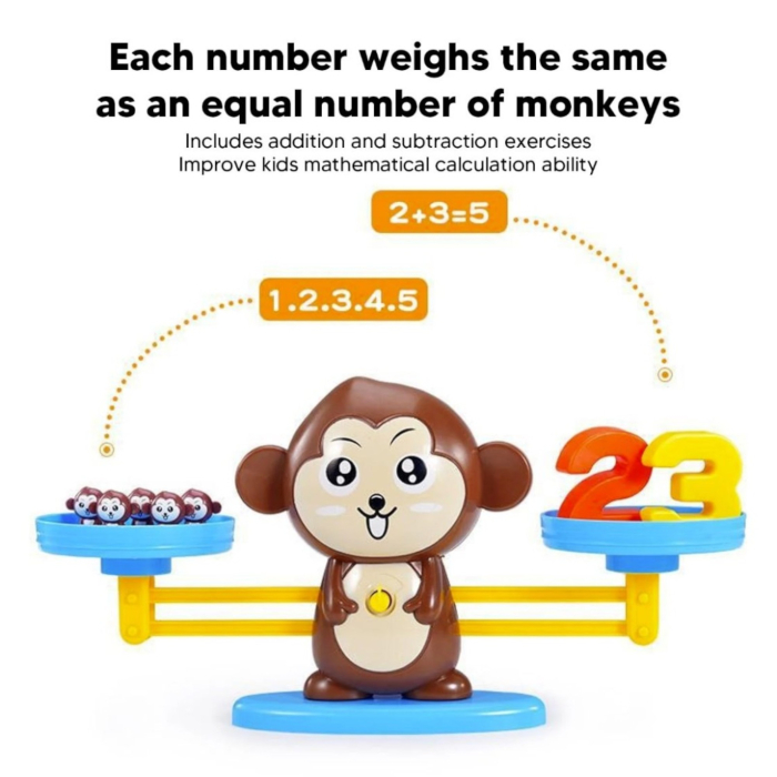 Joc educativ balanta cu maimuta, set de numarare si echilibru, invatare matematica prin joaca, multicolor, 3+ ani [6]