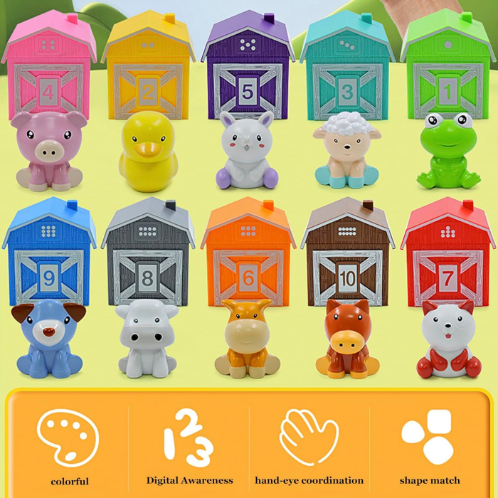 set 10 casute colorate numerotate si figurine pentru degete, potrivire culori si numere, motricitate fina, 18 luni+ [5]